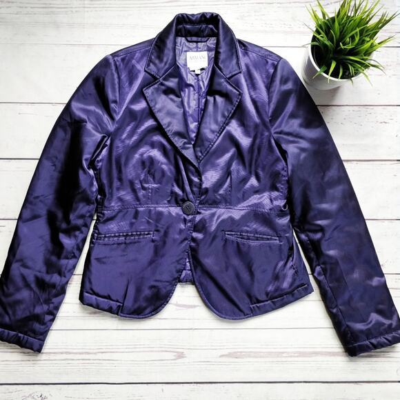 ARMANI COLLEZIONI Padded Purple Nylon Blazer Jacket Size 4 - Picture 2 of 7